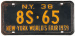 NYWF 1938/1939/1940 LICENSE PLATES.