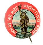 SUPERB COLOR WWI BUTTON FEATURING STATUE OF LIBERTY.