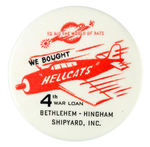 "WE BOUGHT 'HELLCATS' TO RID THE WORLD OF RATS" RARE CARTOON BUTTON.