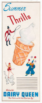 "GENUINE DAIRY QUEEN THE CONE WITHTHE CURL ON TOP" CIRCUS THEME ADVERTISEMENT ORIG. CONCEPT ART.