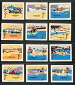 "EVINRUDE" MOTOR BOAT ENGINES POSTER STAMP SET OF 12.