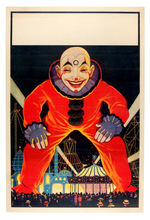 GIANT CLOWN OVER MIDWAY STOCK CARNIVAL POSTER.