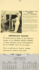 "KNUTE O. MUNSON FAMOUS ARTISTS' MODELS" SALESMAN SAMPLE PIN-UP CALENDAR"