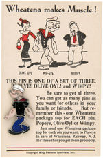 POPEYE ENAMEL PIN ON RARE CARD WITH RARE MAILING ENVELOPE.