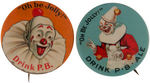 PAIR OF CLOWNS ON EARLY BUTTONS PROMOTING P.B. ALE.