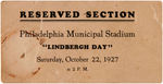 LINDBERGH SCARCE BUTTON PLUS RARE "LINDBERGH DAY" TICKET.