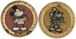 MICKEY MOUSE PAIR OF EARLY IMAGE BRASS AND CLOTH PIN-BACK BUTTONS.