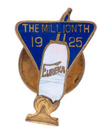 "EUREKA" VACUUM CLEANER ENAMEL AND BRASS LAPEL STUD COMMEMORATING SALE OF "THE MILLIONTH 1925."