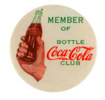 "MEMBER OF COCA-COLA BOTTLE CLUB" 1930s AD BUTTON.