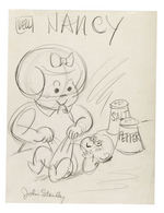 JOHN STANLEY “NANCY” PRELIMINARY COMIC BOOK COVER  PAIR AND “CHOO-CHOO CHARLIE” STORY ORIGINAL ART.