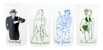 "DICK TRACY" CHARACTERS SET OF EIGHT FROSTED GLASSES.