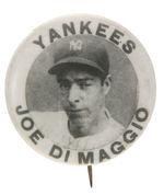 “YANKEES JOE DIMAGGIO” STADIUM BUTTON.