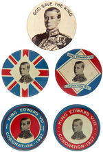 EDWARD VIII GROUP OF FIVE BUTTONS WITH THREE NAMING CORONATION THAT DIDN'T HAPPEN.