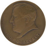 BRASS MEDAL PICTURING FRANKLIN ROOSEVELT ISSUED BY BELGIAN PAVILION.