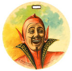 MAN IN DEVIL'S COSTUME 1902 DOUBLE-SIDED CELLULOID FOB.