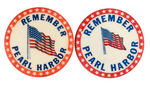 "REMEMBER PEARL HARBOR" PAIR OF SIMILAR BUT DIFFERENT BUTTONS.