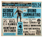 GEORGE STEELE VS. BRUNO SAMMARTINO PROFESSIONAL WRESTLING POSTER WITH GORILLA MONSOON.