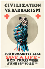 WWI "CIVILIZATION VS. BARBARISM" IRON FIST RED CROSS POSTER.