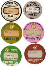 MAJOR GOLF TOURNAMENT GROUP OF SIX MEDIA AND PRESS BUTTONS 1962-1975.