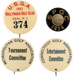 FOUR EARLY GOLF BUTTONS INCLUDING U.S.G.A. 1921.