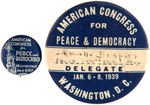 PRE-PEARL HARBOR PEACE GROUP BUTTONS INCLUDING RARE 1939 DELEGATE BADGE.