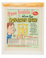 “POST BLOW TOY SPIN-ACTION CLOWN/ BE A MAGICIAN!” CEREAL BOX BACK PROTOTYPE ART PAIR.