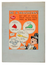 “POST BLOW TOY SPIN-ACTION CLOWN/ BE A MAGICIAN!” CEREAL BOX BACK PROTOTYPE ART PAIR.