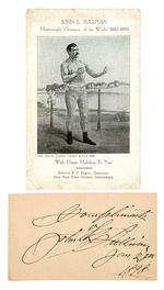 BOXING HEAVYWEIGHT CHAMPION OF THE WORLD JOHN L. SULLIVAN SIGNED CARD AND RELATED CHRISTMAS CARD.