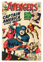 "THE AVENGERS" #4 COMIC BOOK FEATURING FIRST SILVER AGE CAPTAIN AMERICA APPEARANCE.