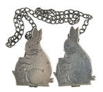 STERLING RABBIT BIB CLIPS WITH CHAIN.