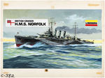 LINDBERG "BRITISH CRUISER H.M.S. NORFOLK" ORIGINAL MODEL KIT BOX LID ART.