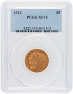 HALF EAGLE INDIAN HEAD 1912 $5 GOLD COIN PCGS XF45.