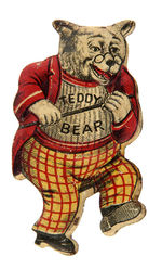 “TEDDY BEAR” BREAD DIE-CUT FIGURAL LITHO TIN PIN.