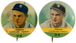 CLEVELAND INDIANS BASEBALL SEVEN BUTTONS AND TWO TIN DISKS FROM VARIOUS 1930s SETS.