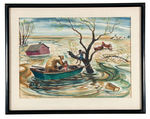 CHILDREN RESCUED IN FLOOD ORIGINAL MARGARET BRADFIELD PAINTING.