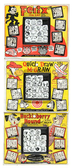 FELIX/QUICK DRAW McGRAW/HUCKLEBERRY HOUND SLIDING TILE PUZZLE TRIO ON STORE CARDS.