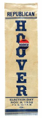 HOOVER/SMITH 1928 CARD AND HOOVER 1932 STICKPIN RIBBON.