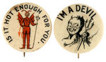 DEVIL GROUP OF EIGHT BUTTONS AND ONE POCKET MIRROR EARLY 1900s-1980s.