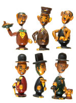 CHARLIE CHAPLIN SIX PIECE HAND PAINTED SPRING NODDING FIGURE SET.