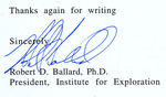 DEEP SEA EXPLORER AND TITANIC DISCOVERER ROBERT D. BALLARD SIGNED LETTER.