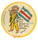 YELLOW KID BUTTON #158 WITH NICARAGUA FLAG AND CANAL REFERENCE.