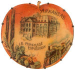 ARKANSAS FIGURAL APPLE BUTTON ISSUED FOR 1904 EXPOSITION FROM CPB.