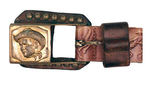 ROY ROGERS TOOLED LEATHER BELT WITH BRASS BUCKLE.