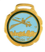 HISTORIC ENAMEL ON BRASS WATCH FOB FROM 1911 CHICAGO INTERNATIONAL AVIATION MEET.