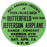 “BILL GRAHAM” RARE CONCERT BUTTON IN THIRD COLOR VARIETY.