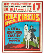 HOPALONG CASSIDY COLE BROS. CIRCUS POSTER.