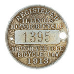 ALUMINUM LICENSE FOR "REGISTERED ILLINOIS MOTOR BICYCLE."