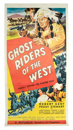 "GHOST RIDERS OF THE WEST - THE PHANTOM RIDER" LINEN-MOUNTED 3-SHEET SERIAL POSTER.