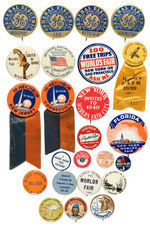 OUTSTANDING 30-YEAR COLLECTION OF 1939-1940 NEW YORK WORLD'S FAIR PINBACKS/95 - MANY RARITIES.