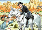 HOPALONG CASSIDY COMIC STRIP ARTIST DAN SPIEGLE WATERCOLOR PAINTING.